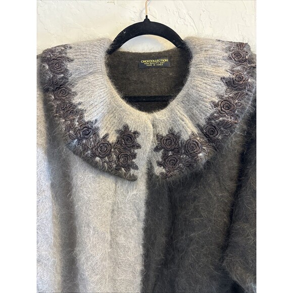 Vintage Cottagecore Mohair Angora Sweater M Luxury Knit Embroidered Collar - Picture 3 of 7